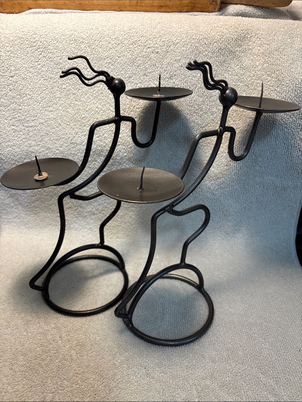 Black/Grey Metal Kokopelli Candle Holders - Set of 2. 8” high